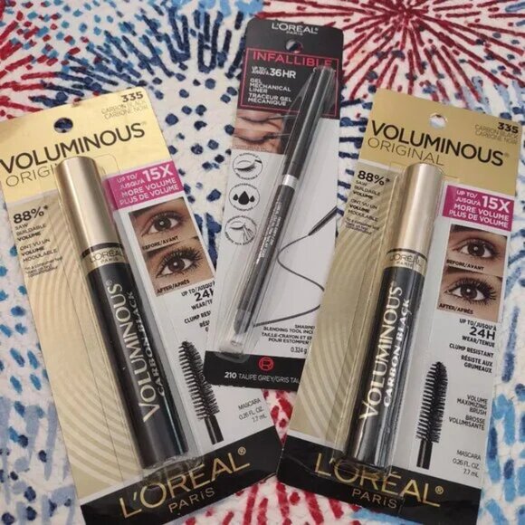 Beauty bundle 2 24hr Blk mascara, 1 36hr grey/taupe liner NWT, + extras - Picture 3 of 3